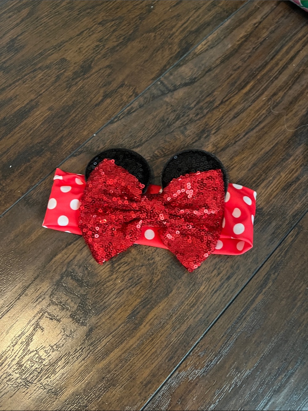 Infant Minnie Ears with Red Sequin Bow Polka Dot Headband